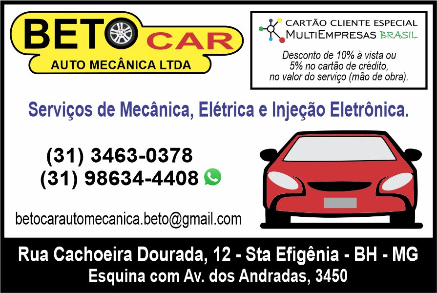 Beto Car. Oficina em Belo Horizonte. Cartão Cliente Especial MultiEmpresas Brasil.