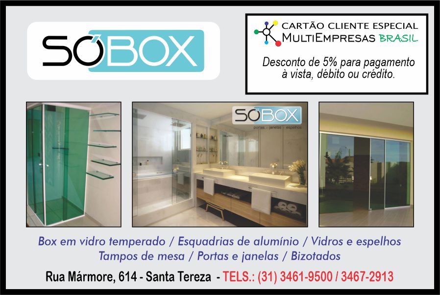 Cartão Cliente Especial Só Box - Multiempresas Brasil. Box para Banheiros Belo Horizonte.